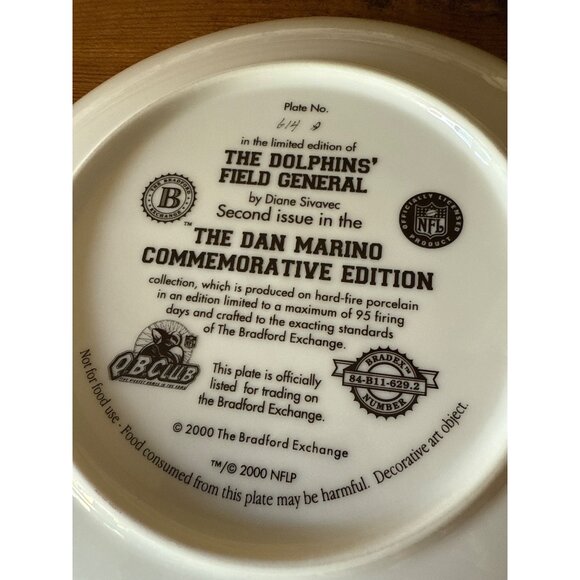 Dan Marino Dolphins Field General Collector Plate By Bradford Exchange Vintage - Picture 7 of 10